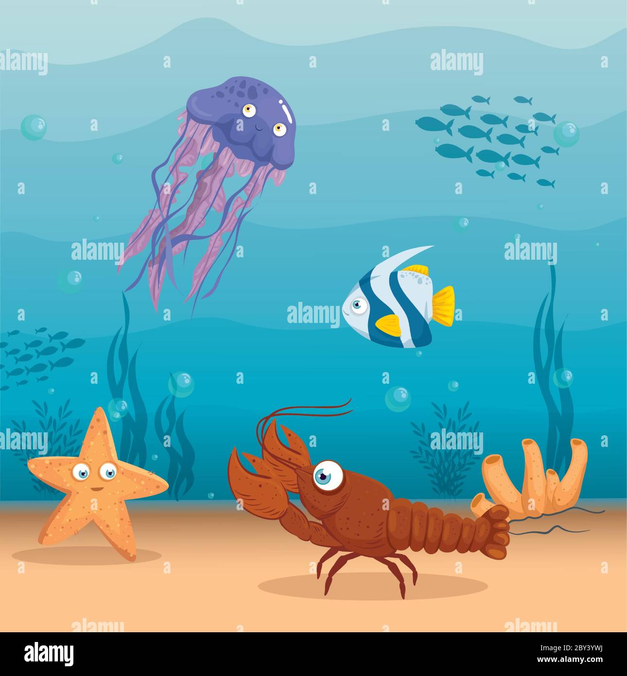 lobster with fish and wild marine animals in ocean, seaworld dwellers, cute  underwater creatures,habitat marine concept Stock Vector Image & Art - Alamy