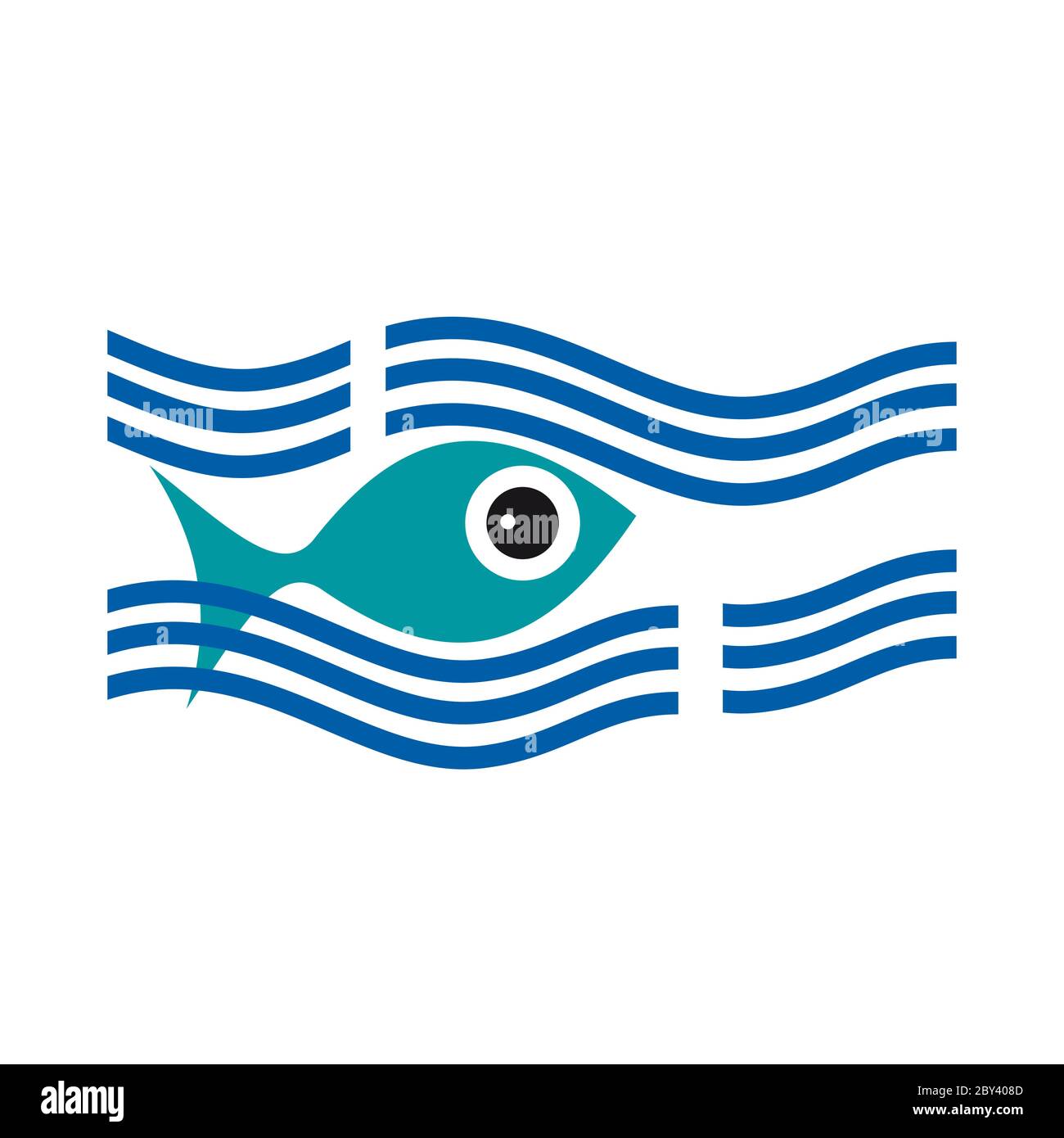 Vector logo abstract fish into the sea with waves Stock Vector
