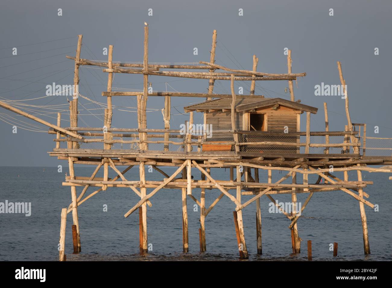 Trabocco in San Vito Chietino, Abruzzo, Italy. Costa dei trabocchi, Unesco heritage site. Stock Photo