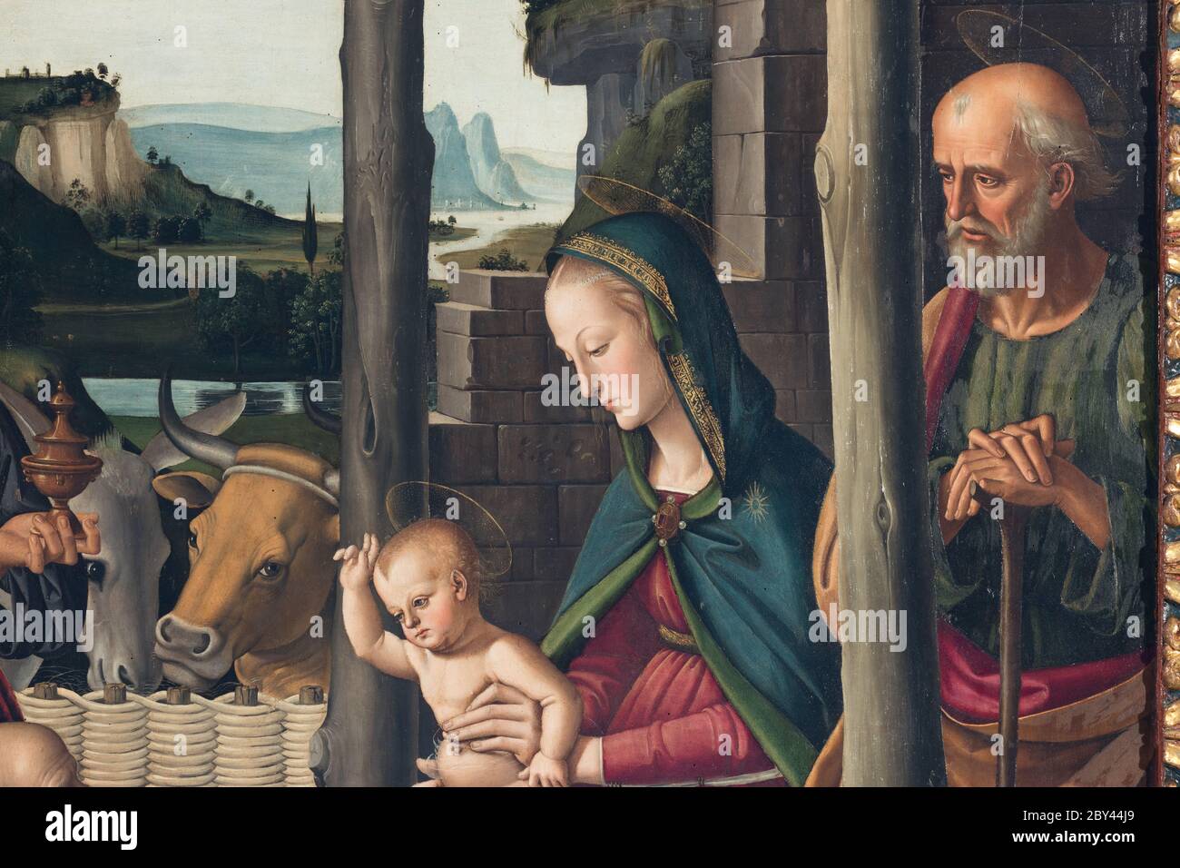 The Adoration of the Magi is a tempera on wood (241 x 180 cm), by Pietro Perugino, circa 1470-1476 kept in the National Gallery of Umbria in Perugia Stock Photo