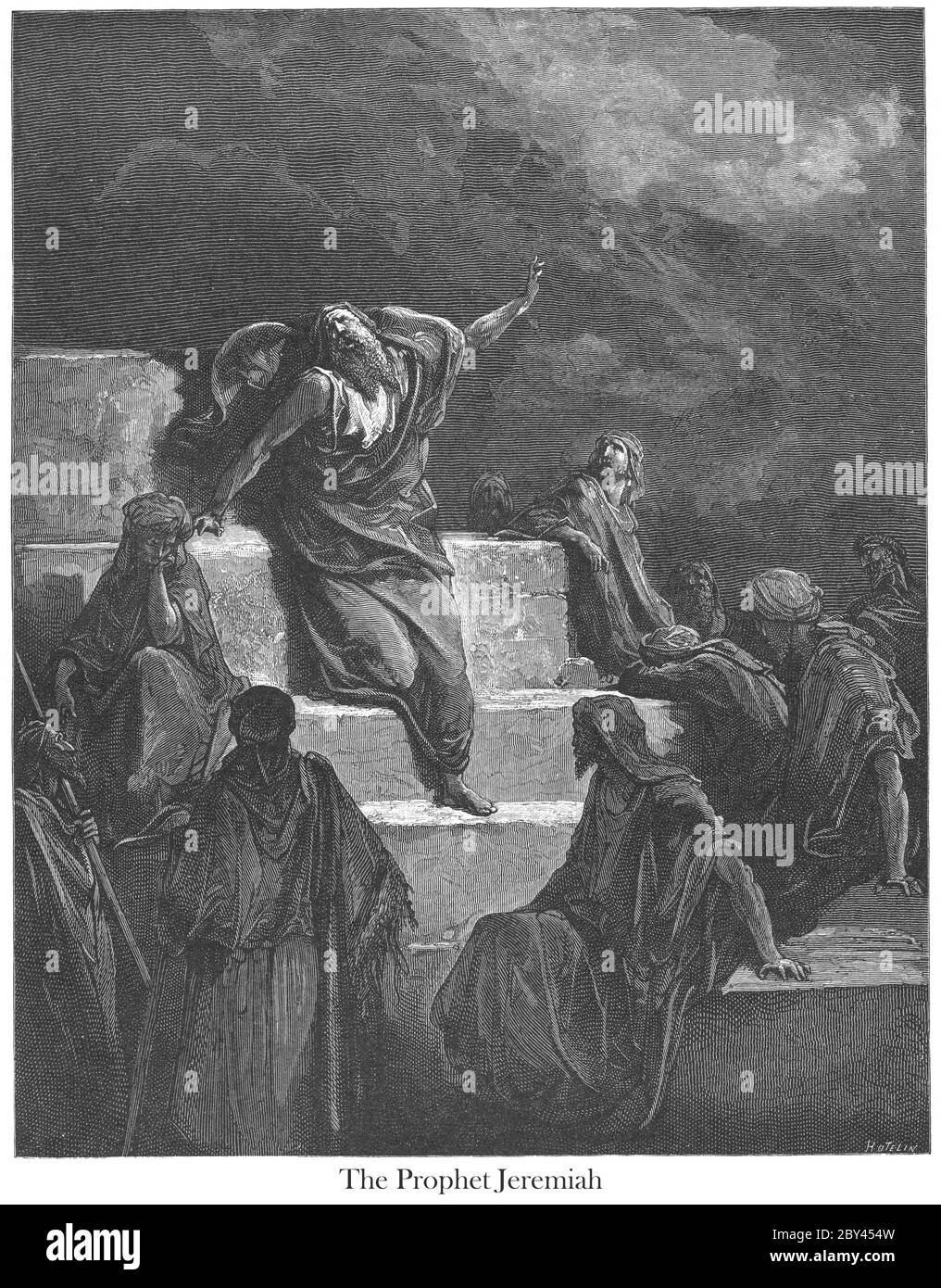 The Prophet Jeremiah Jeremiah 1:14-15 From the book 'Bible Gallery' Illustrated by Gustave Dore with Memoir of Dore and Descriptive Letter-press by Talbot W. Chambers D.D. Published by Cassell & Company Limited in London and simultaneously by Mame in Tours, France in 1866 Stock Photo