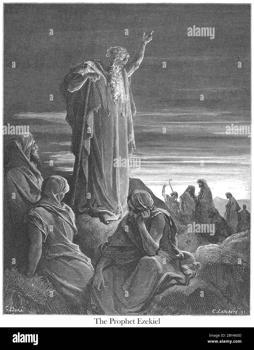 The Prophet Ezekiel Ezekiel 1:3 From the book 'Bible Gallery' Illustrated by Gustave Dore with Memoir of Dore and Descriptive Letter-press by Talbot W. Chambers D.D. Published by Cassell & Company Limited in London and simultaneously by Mame in Tours, France in 1866 Stock Photo