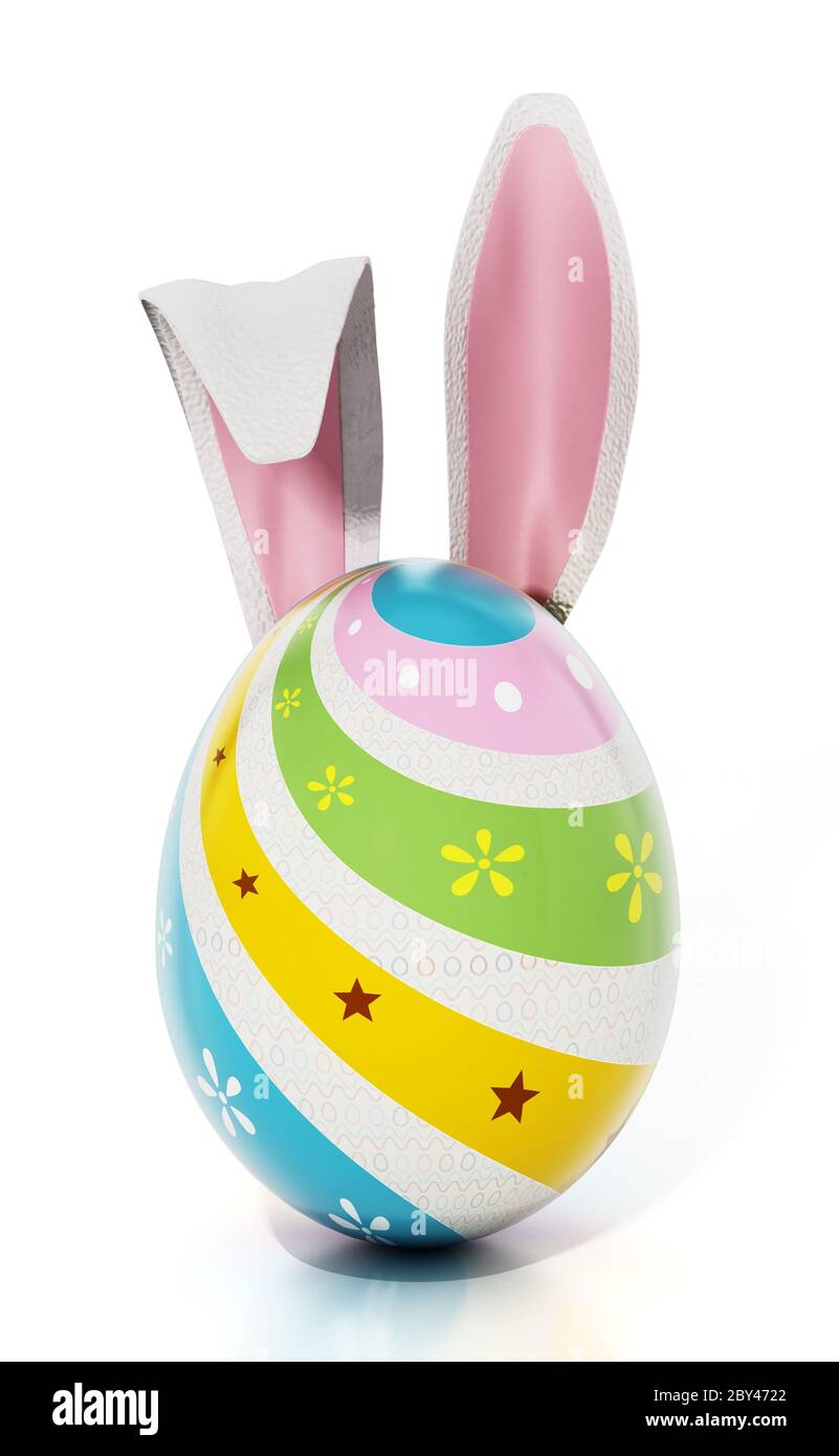 Easter egg with rabbit ears isolated on white background. 3D ...