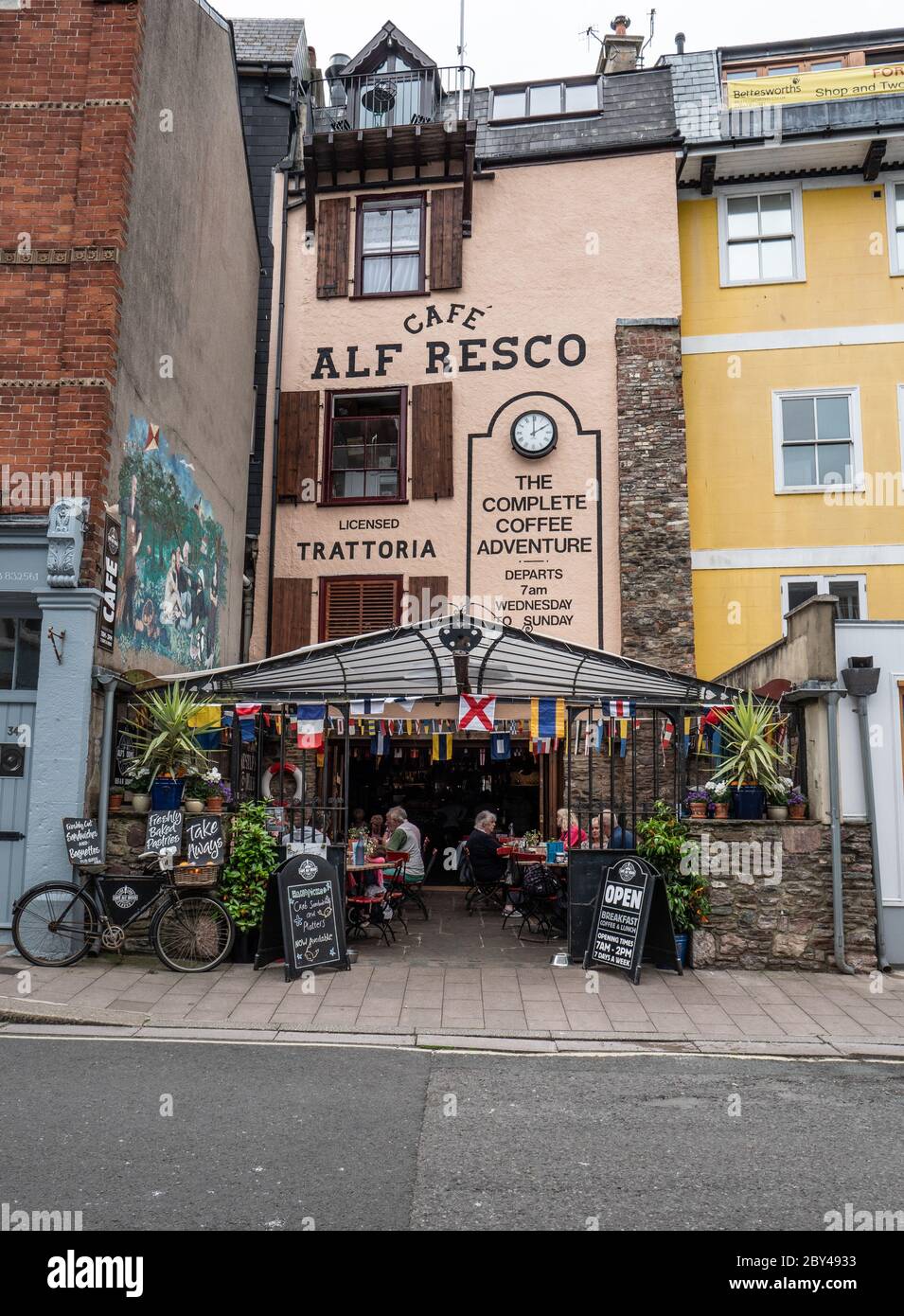 Cafe Alf Resco frontage Lower Street Dartmouth Devon England UK Stock Photo