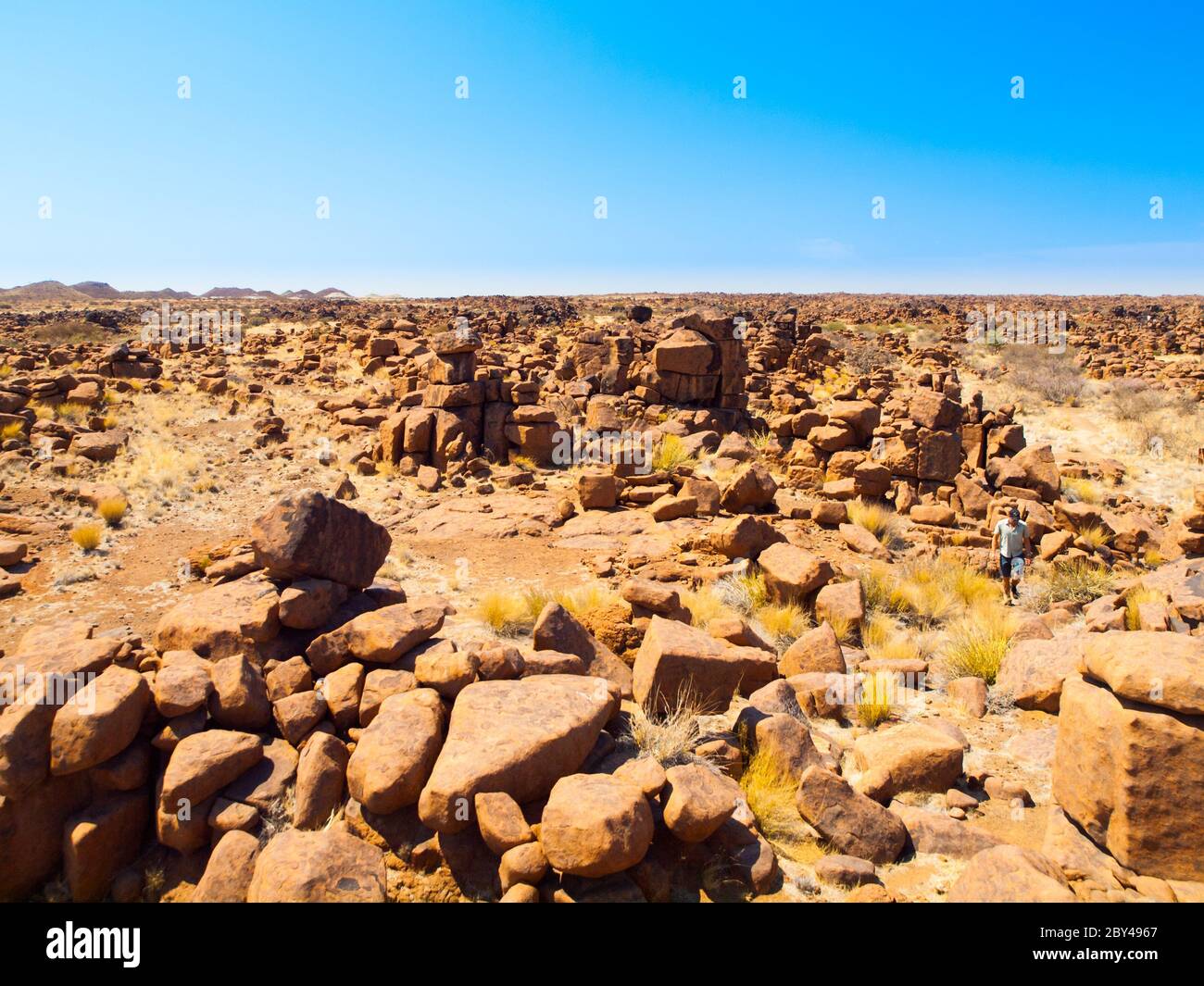 Giant's Playground rock formations on sunny day with clear blue sky near Keetmanshoop, Namibia, Africa Stock Photo