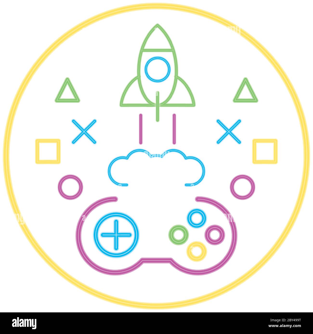 video game control with rocket launcher neon style icon vector ...
