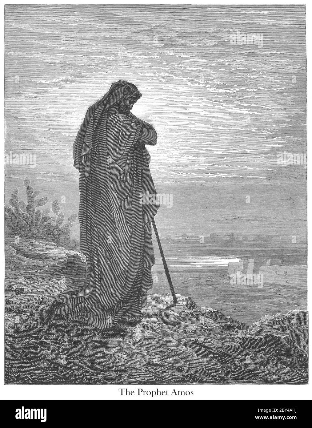 The Prophet Amos Amos 1:1 From the book 'Bible Gallery' Illustrated by Gustave Dore with Memoir of Dore and Descriptive Letter-press by Talbot W. Chambers D.D. Published by Cassell & Company Limited in London and simultaneously by Mame in Tours, France in 1866 Stock Photo