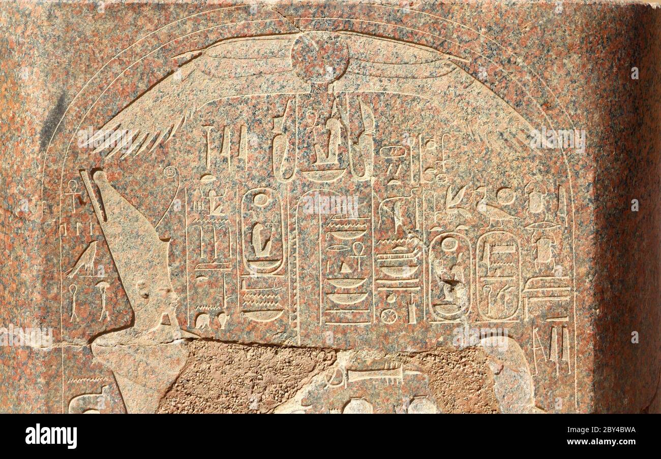 ancient egypt images and hieroglyphics on granite Stock Photo