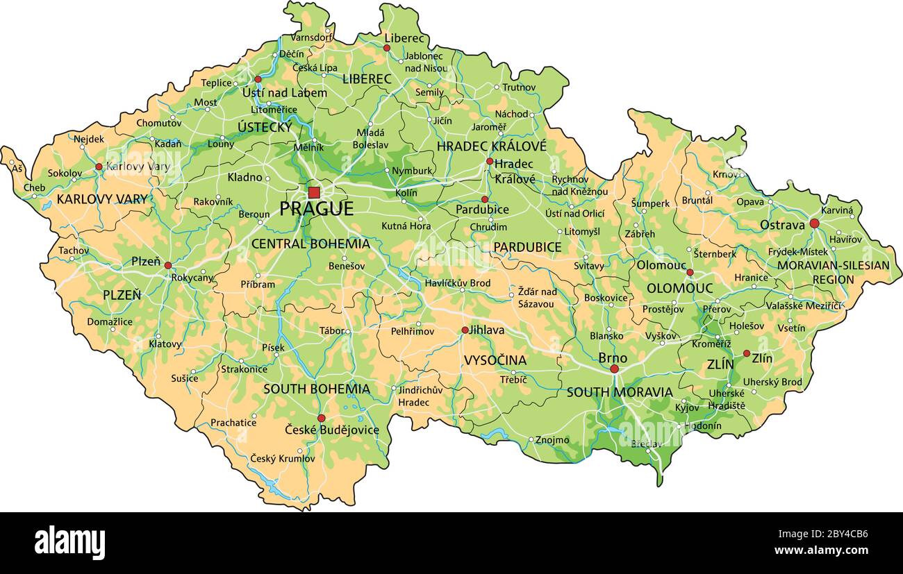 Czech Republic Physical Map High Detailed Czech Republic Physical Map With Labeling Stock Vector Image  & Art - Alamy