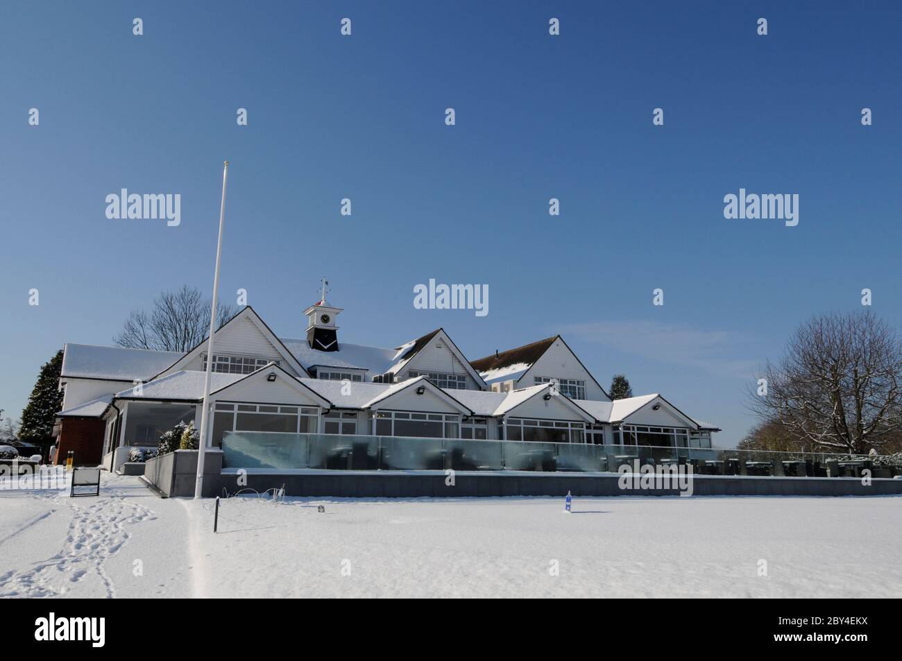 Wintery view of The Clubhouse from the putting green, Sundridge Park
