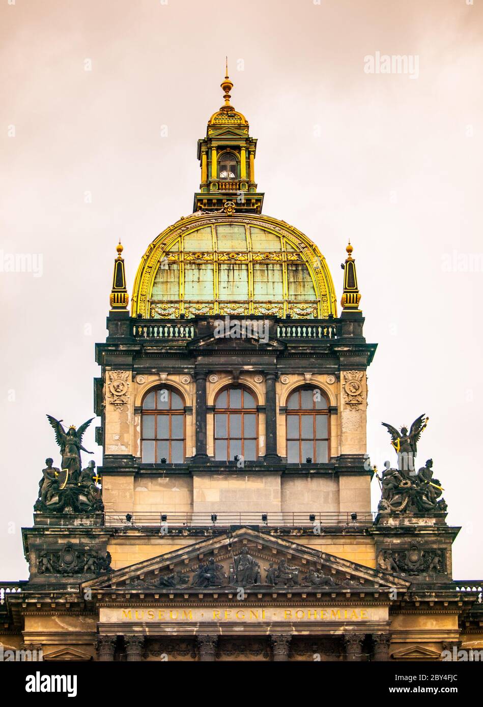 Detailed view of central cupola of National Museum in Prague, Czech