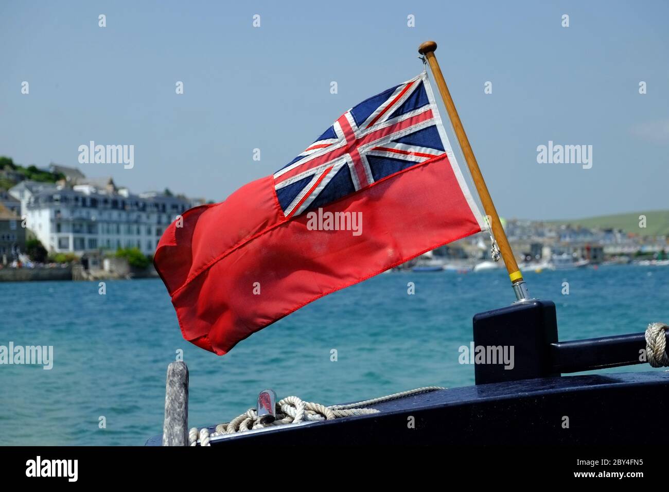 Red Ensign on a Ferry Boat at Salcombe, Devon, United Kingdom Stock Photo