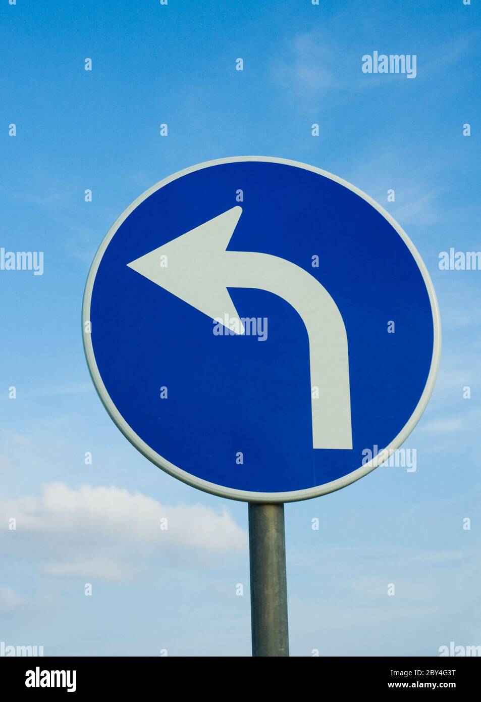left turn road sign Stock Photo