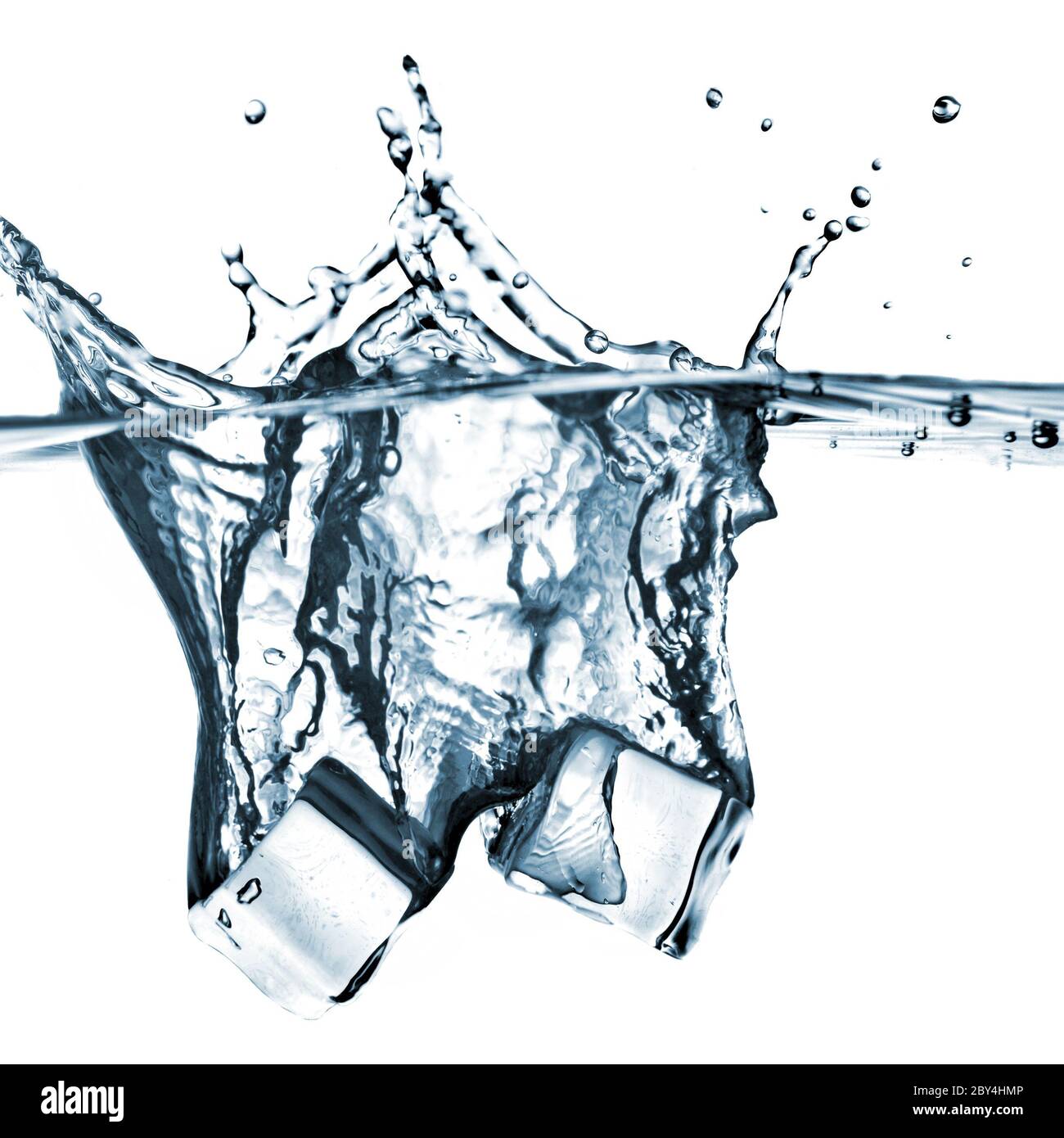 ice cubes dropped into water with splash isolated on white Stock Photo ...