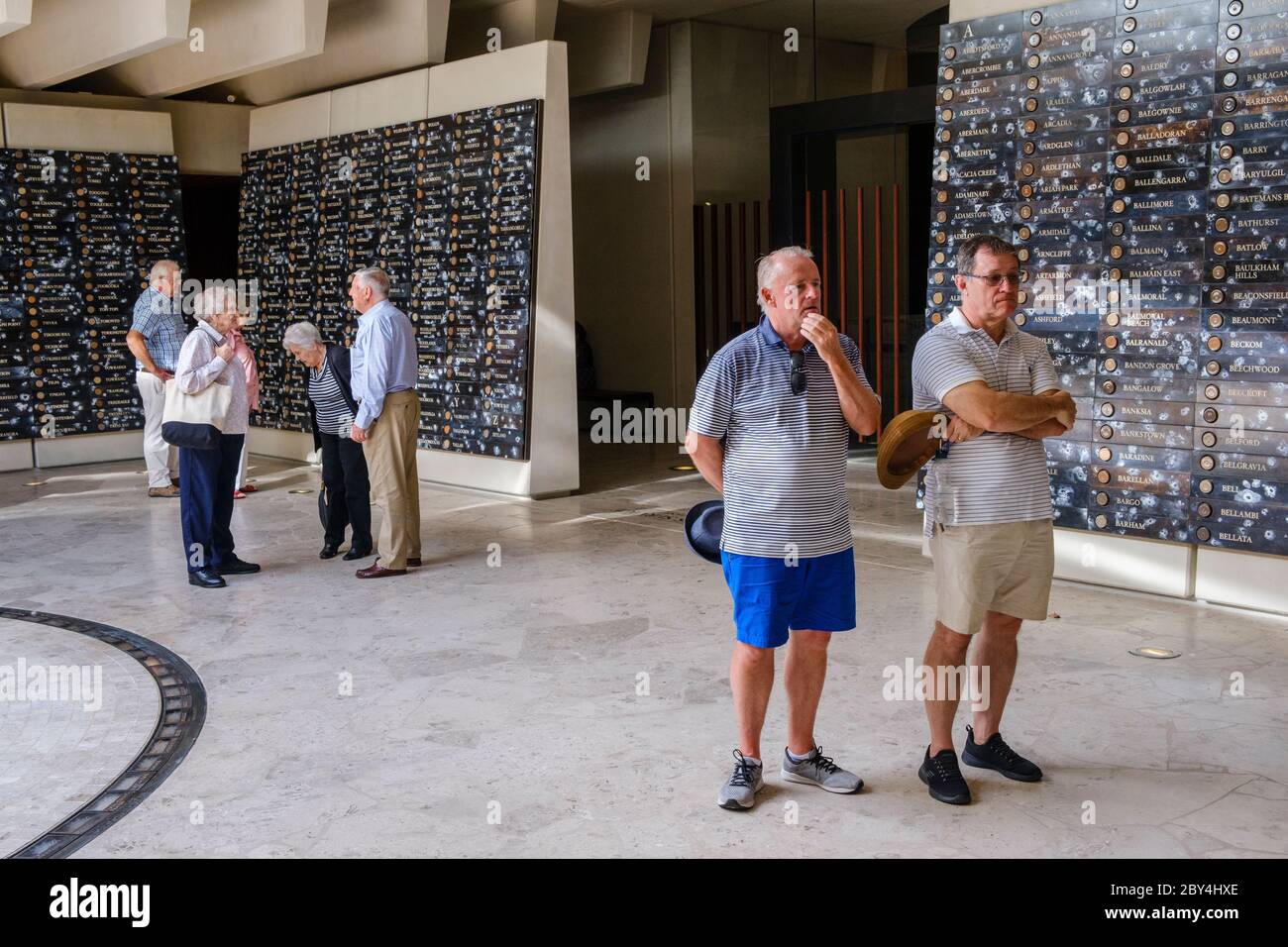 Visitors inside the Hall of Service at the ANZAC Memorial, Sydney, New South Wales, Australia Stock Photo