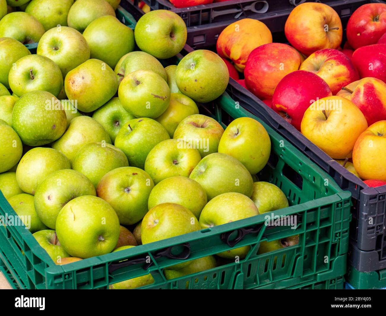 Apples organic fruit health food store on the market Stock Photo