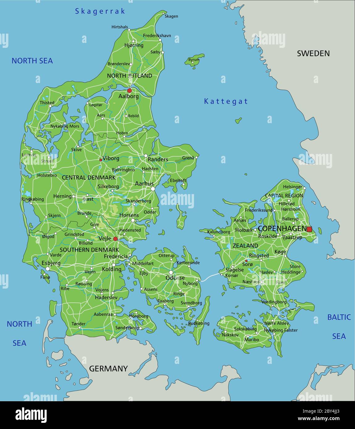 High Detailed Denmark Physical Map With Labeling Stock Vector Image High Detailed Denmark Physical Map With Labeling 2BY4JJ3