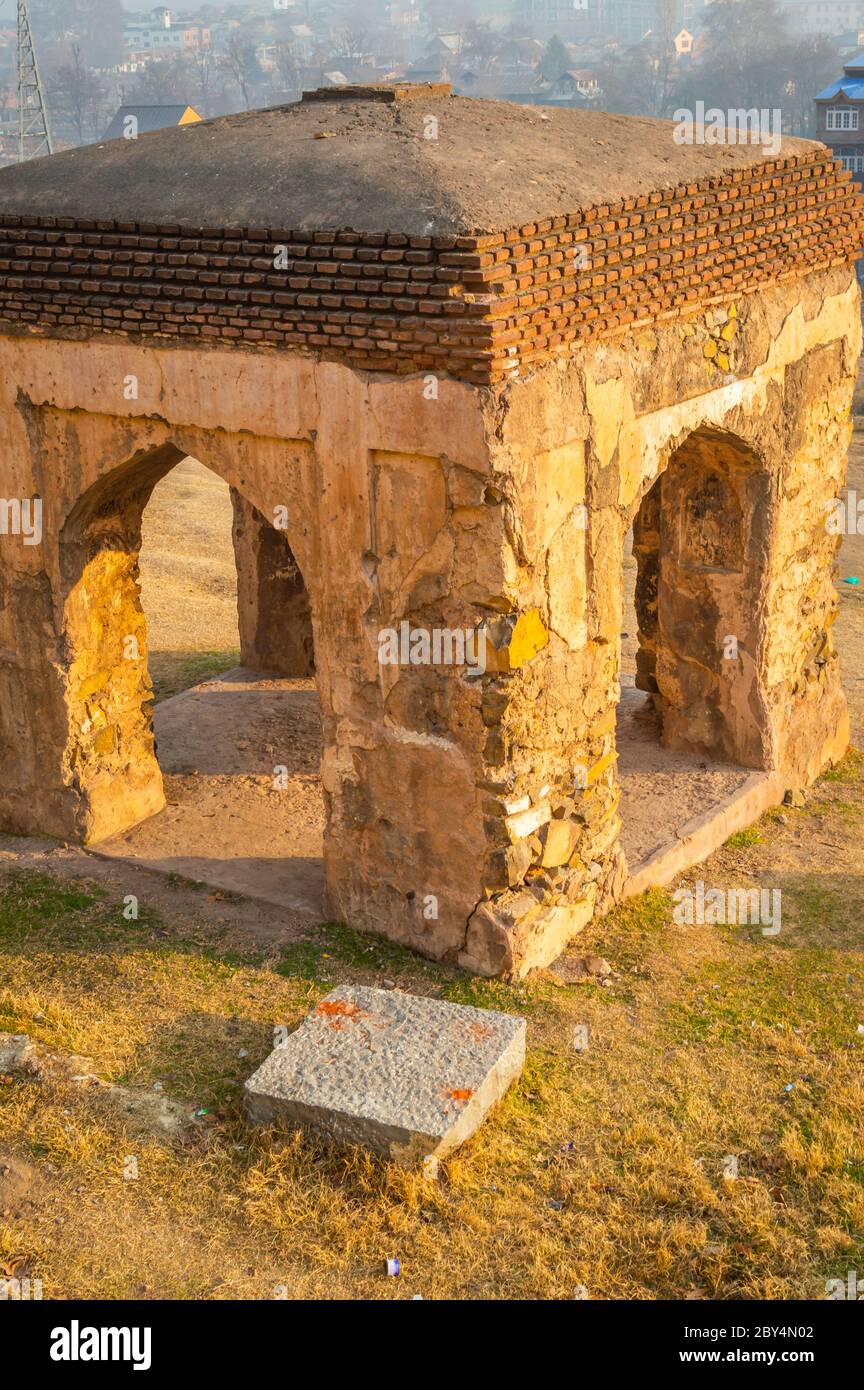 A small arch structure in an abandoned fort in Srinagar, Kashmir. Muslim architecture. Stock Photo