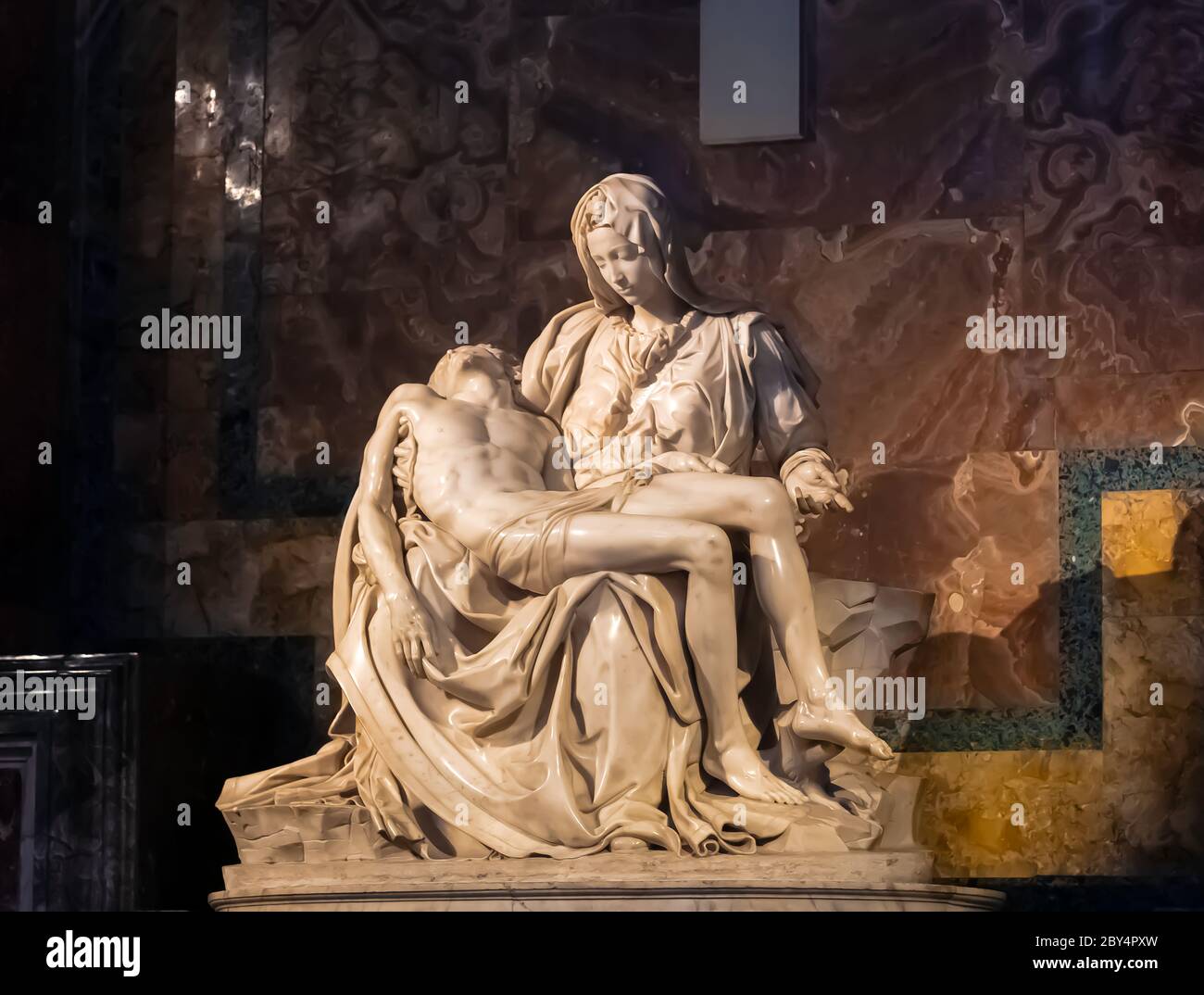 The renaissance statue of the Pietà, completed by Michelangelo in 1499 and housed in St Peter's Basilica in Vatican City. Stock Photo