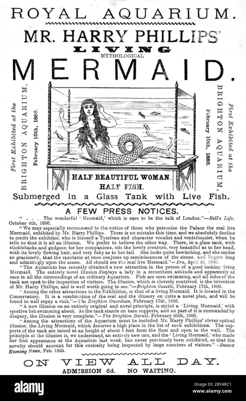 MERMAID  The Royal Aquarium and Winter Garden was a place of amusement in London, across from Westminster Abbey, which opened in 1876 it was demolished in 1903. Stock Photo