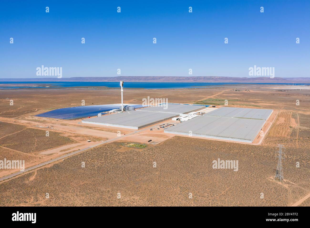 Port Augusta Australia November 18th 2019 : Solar powered greenhouse facility growing tomatoes and fruit, located outside Port Augusta in South Austra Stock Photo