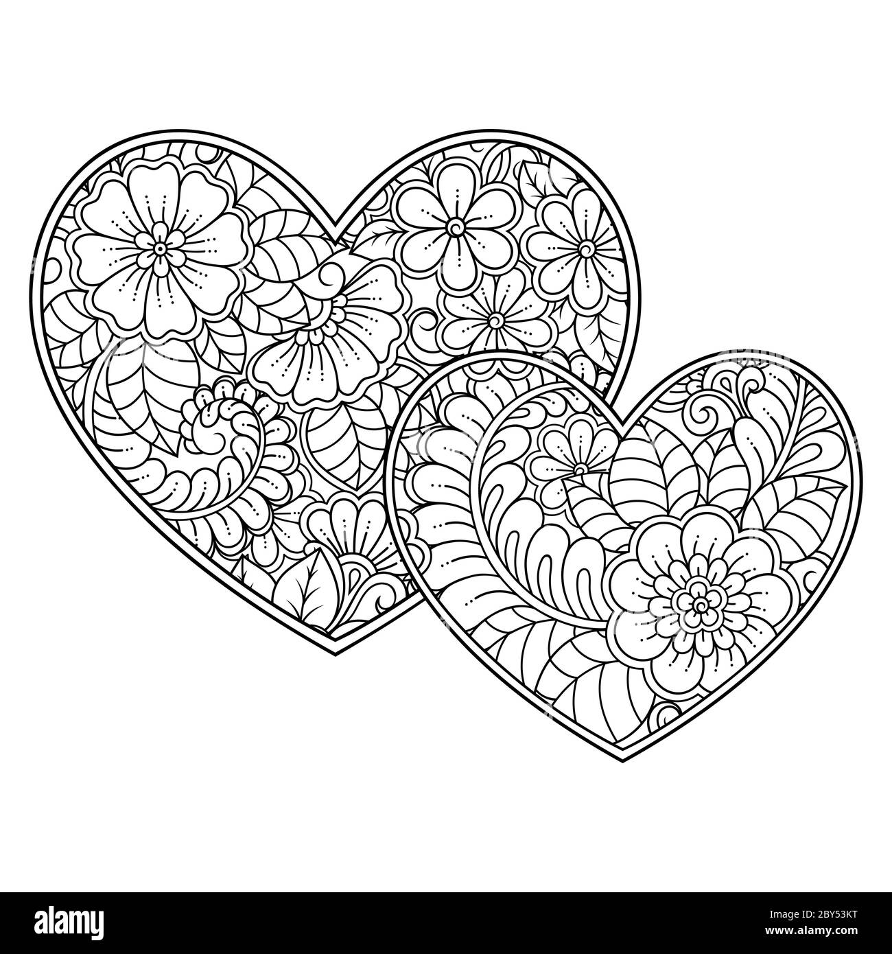 Mehndi flower pattern in form of heart for Henna drawing and tattoo. Decoration in ethnic oriental, Indian style. Valentine's day greetings. Coloring Stock Vector