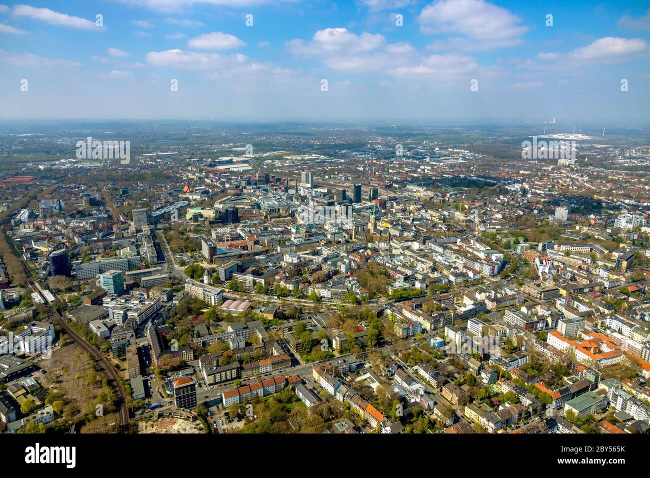 inner city of Dortmund seen from the east, 10.04.2020, aerial view, Germany, North Rhine-Westphalia, Ruhr Area, Dortmund Stock Photo