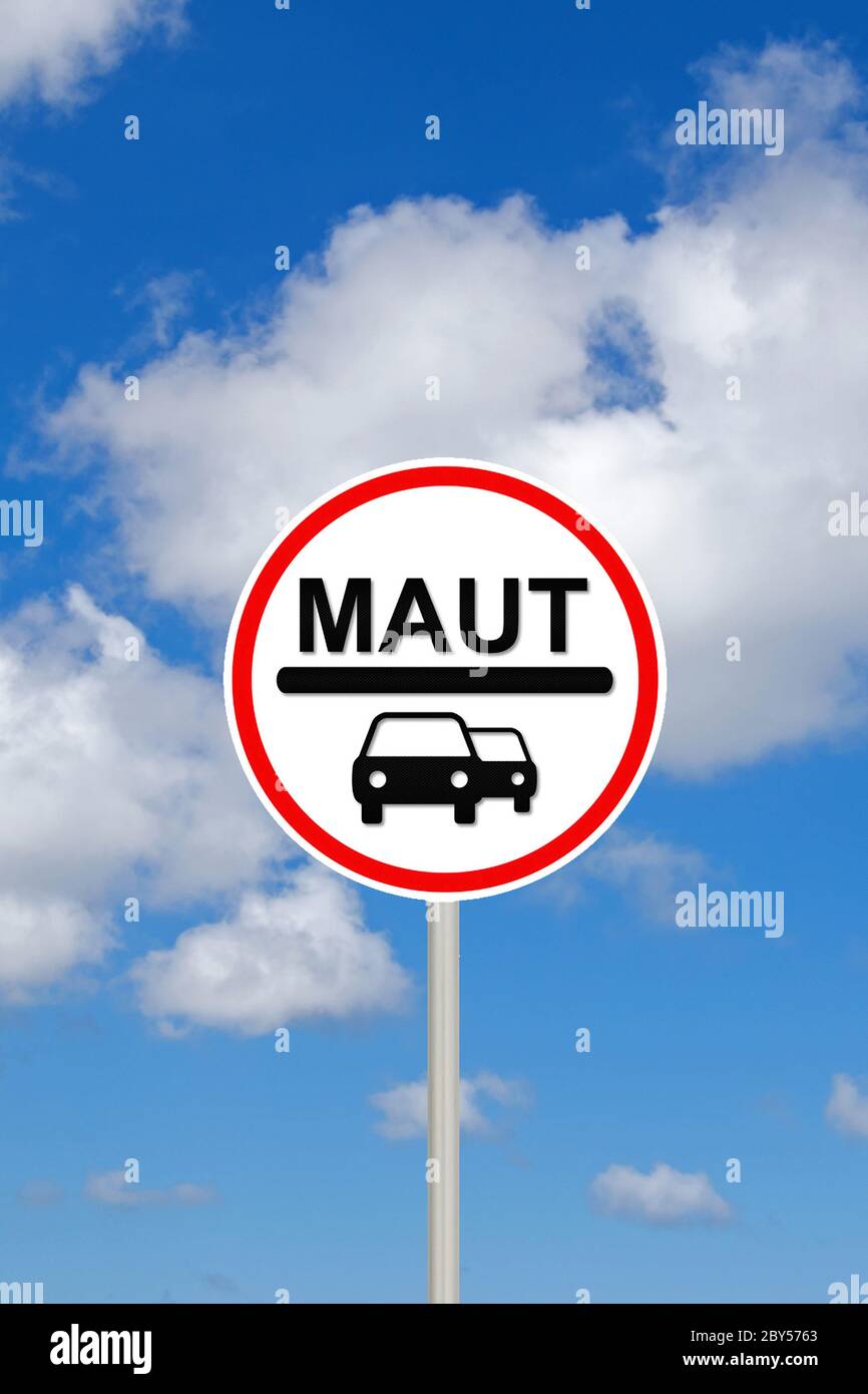 traffic sign lettering PKW-Maut, car toll, Germany Stock Photo