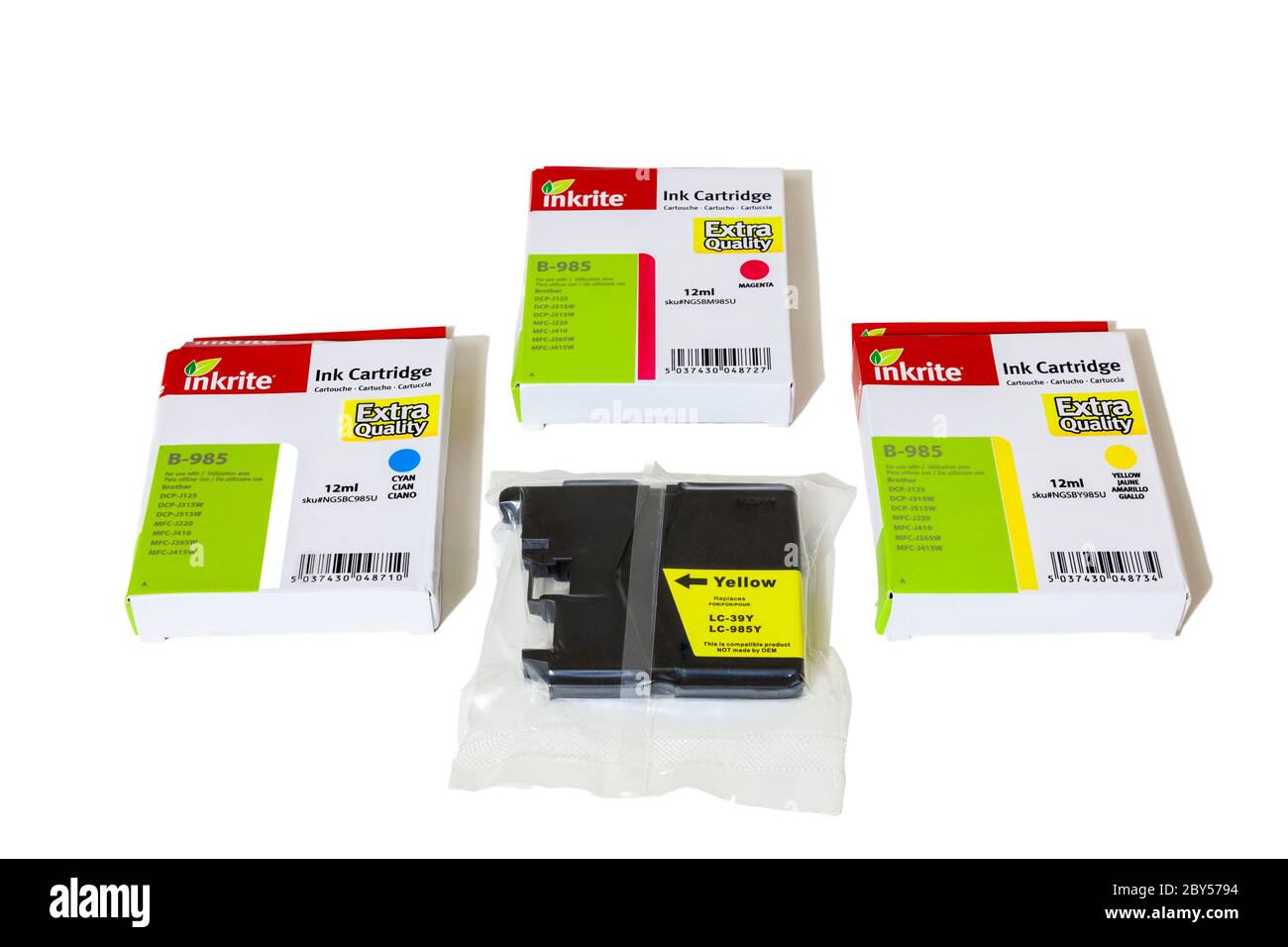 Third party compatible printer ink cartridges by Inkrite for a Brother printer Stock Photo