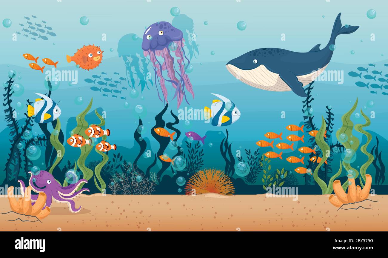 blue whale with fishes and wild marine animals in ocean, sea world dwellers, cute underwater creatures,habitat marine concept Stock Vector Image & Art - Alamy blue whale with fishes and wild marine animals in ocean, sea world dwellers, cute underwater creatures,habitat marine concept Stock Vector Image & Art - Alamy