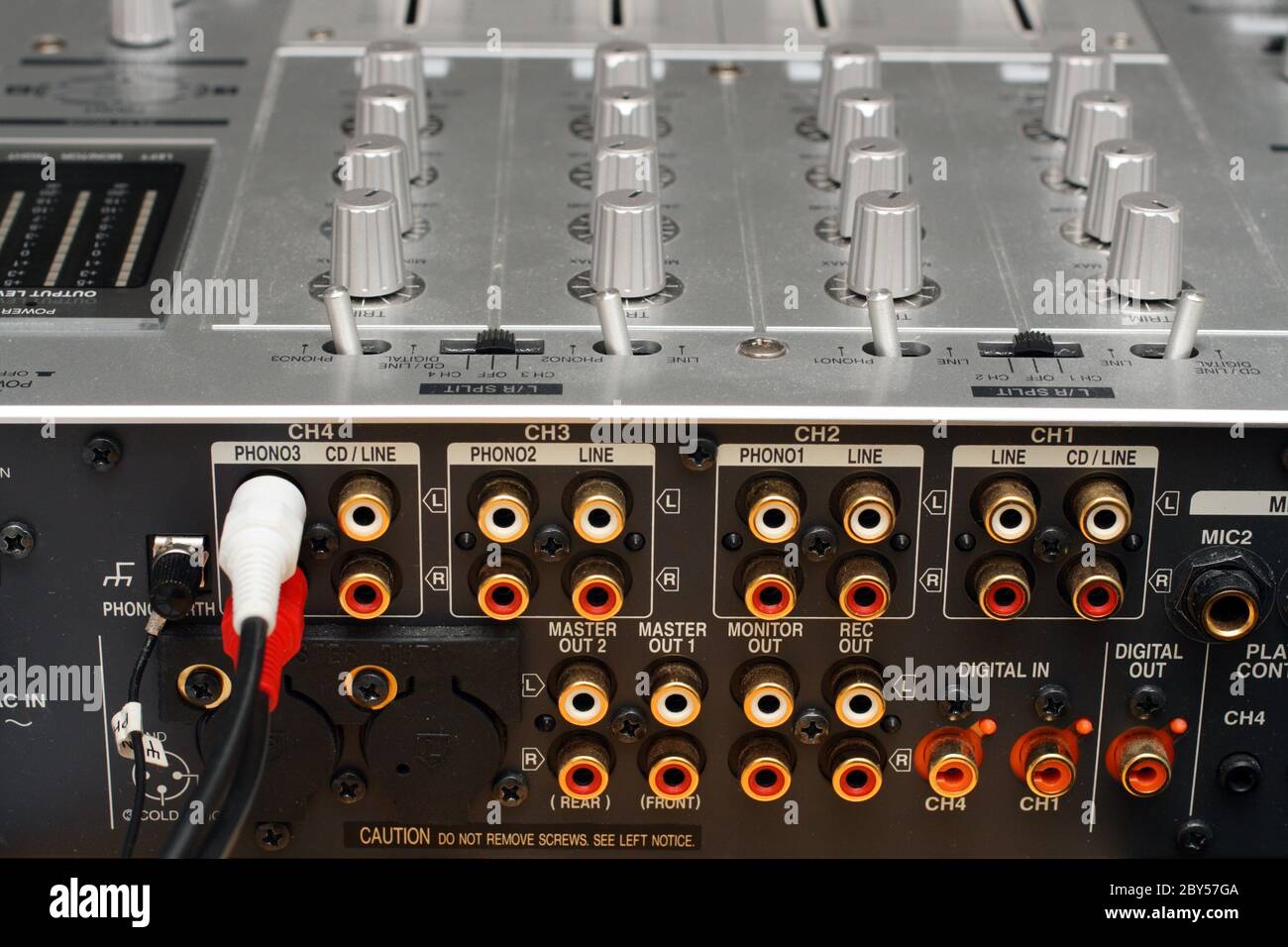 back panel with sockets of dj music mixer Stock Photo - Alamy