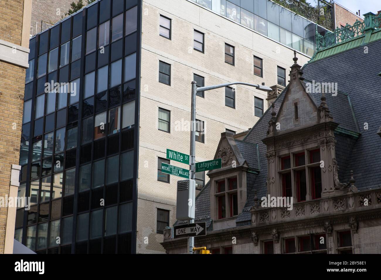 New York City city buildings and street sign Manhattan Stock Photo Alamy