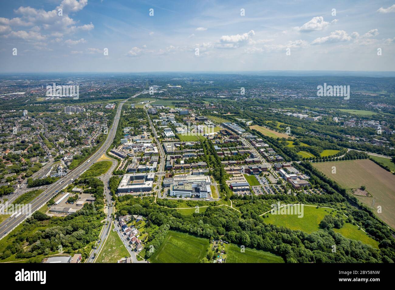 technologie centre Dortmund and TU Dortmund, 10.04.2020, aerial view, Germany, North Rhine-Westphalia, Ruhr Area, Dortmund Stock Photo