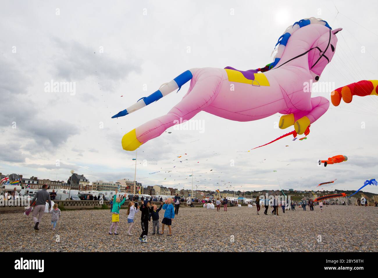 Kites from around the world are flown at the Dieppe Kite Festival