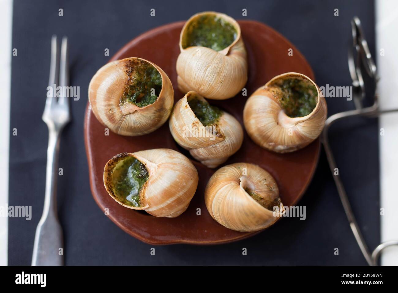 Snails with garlic butter in Dieppe, France. Stock Photo