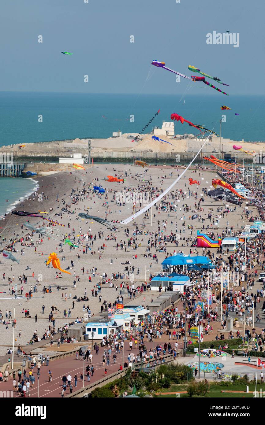 Kites from around the world are flown at the Dieppe Kite Festival