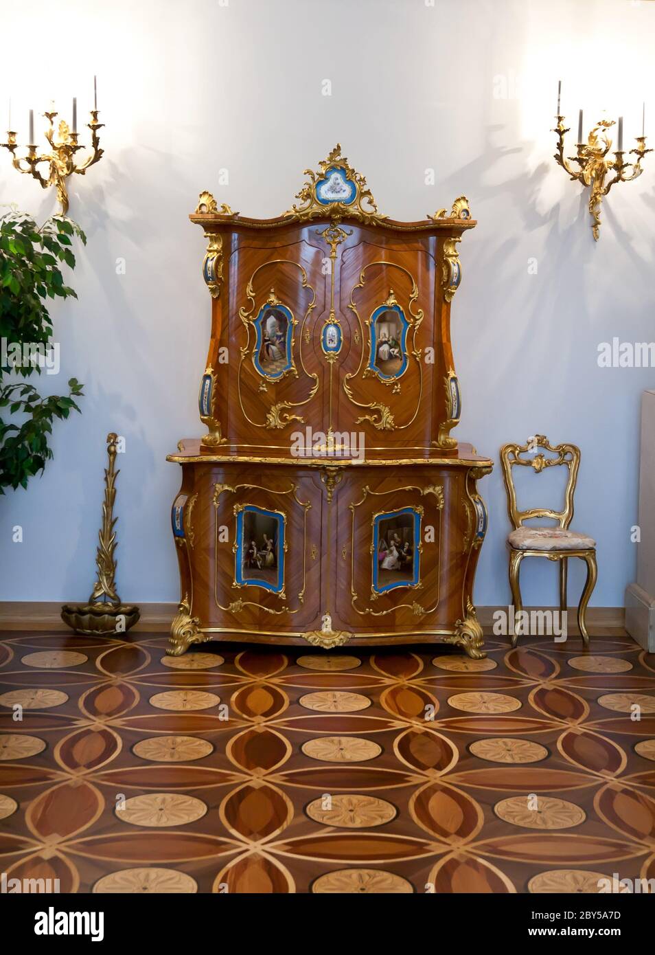 Old vintage dresser, chair and candle holders Stock Photo - Alamy