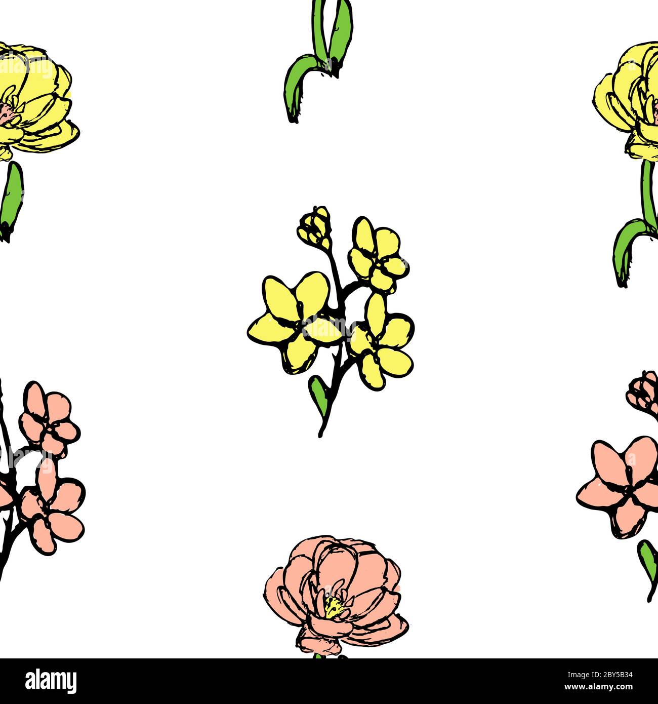 Hand drawn flower seamless pattern background. Vector Illustration ...
