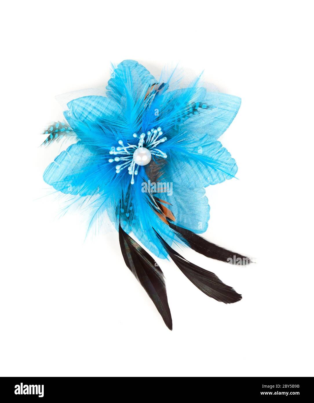 blue flower fabric with feathers Stock Photo Alamy