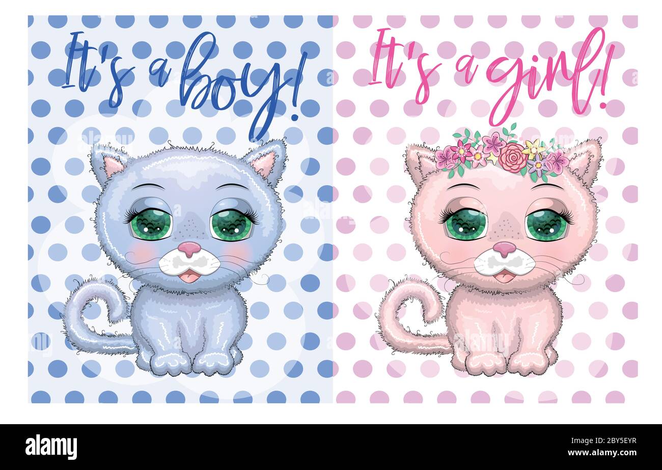 Baby Shower greeting card with Cute Kittens boy and girl Stock Vector ...