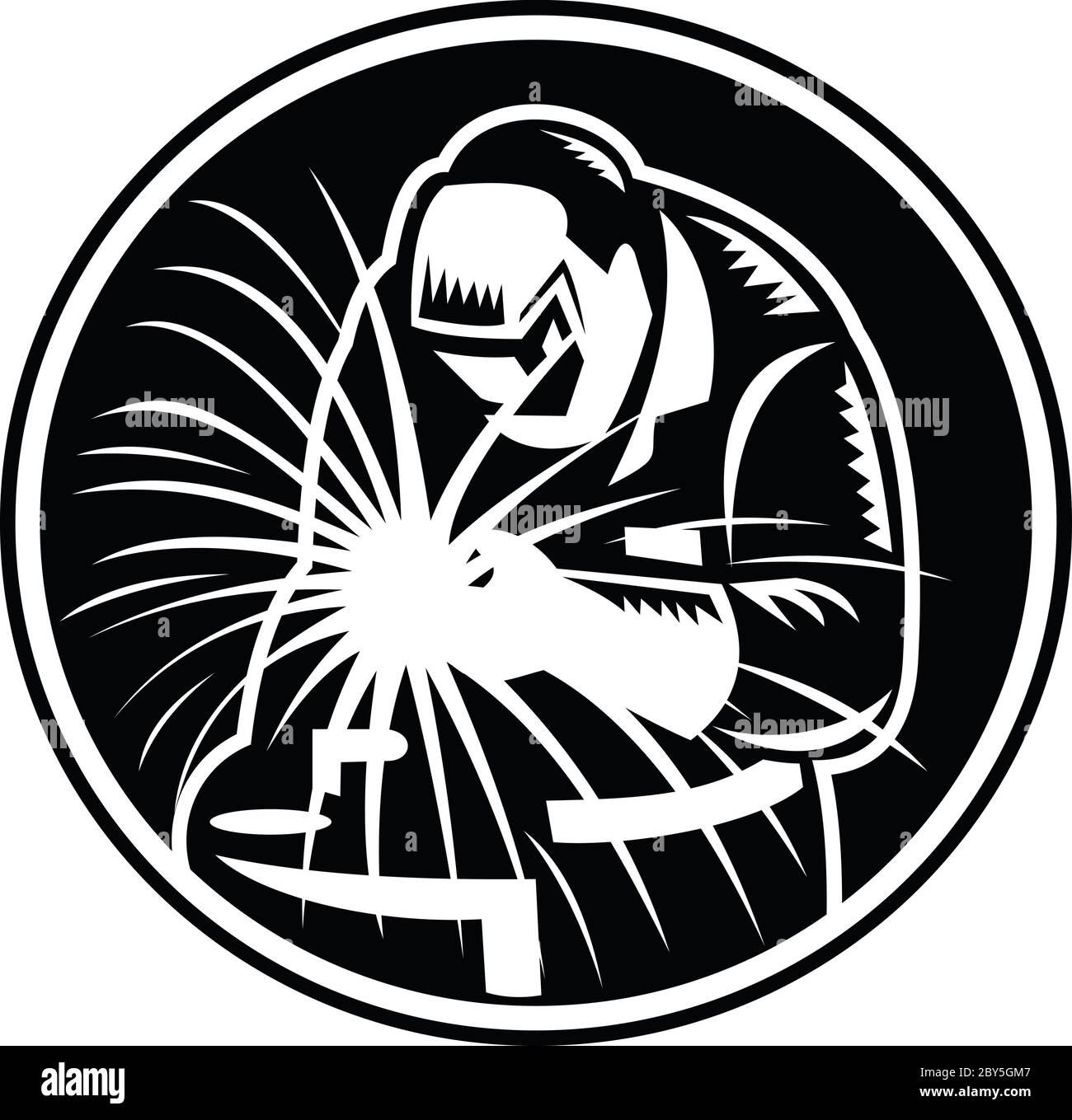 Illustration of a welder working on oxyfuel, oxyacetylene welding, oxy