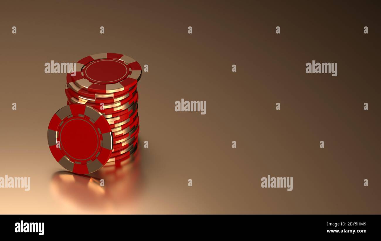 Gold theme casino concept background with stack of golden shiny chips. 3D illustration Stock Photo