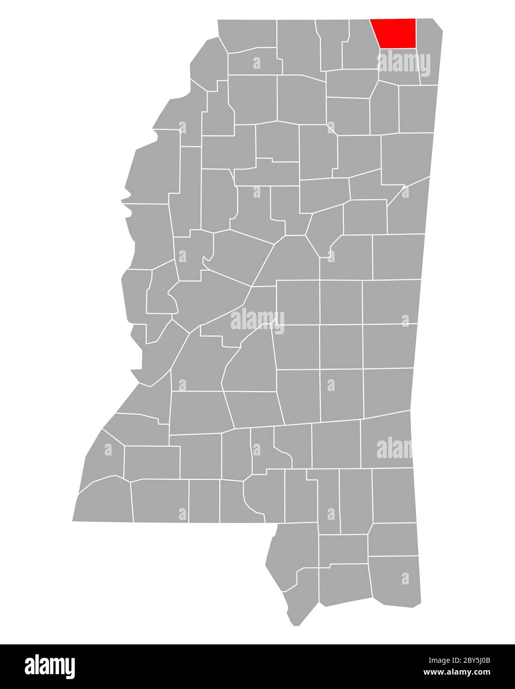 Map of Alcorn in Mississippi Stock Photo