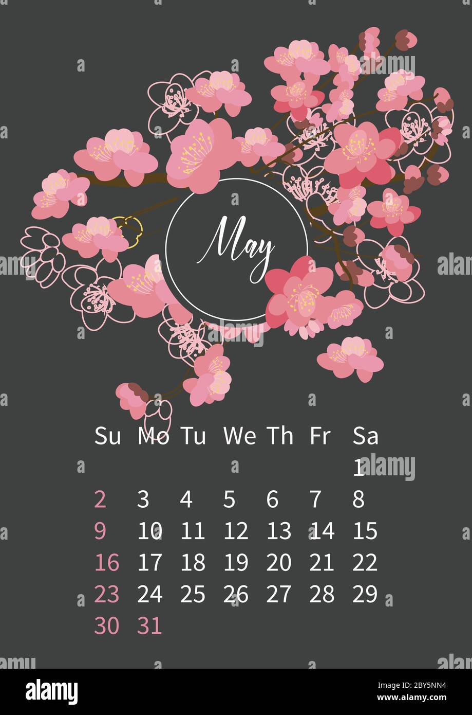 Flower Calendar 2021 With Bouquets Of Flowers Stock Vector Image Art Alamy may floral calendar 2021