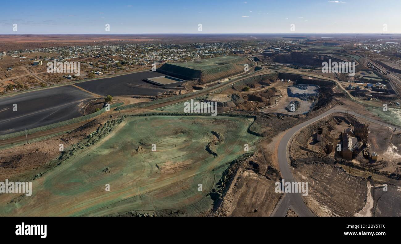 Broken Hill Australia December 2nd 2019 : Aerial view of an old mine head in  Broken Hill in New South Wales, Australia Stock Photo