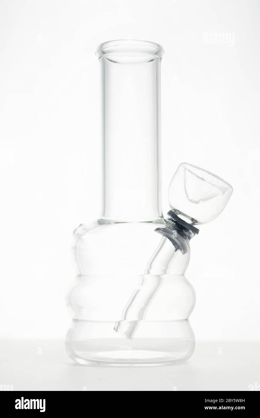 clear glass water bong pipe for smoking medical marijuana or cannabis in  white studio background Stock Photo - Alamy