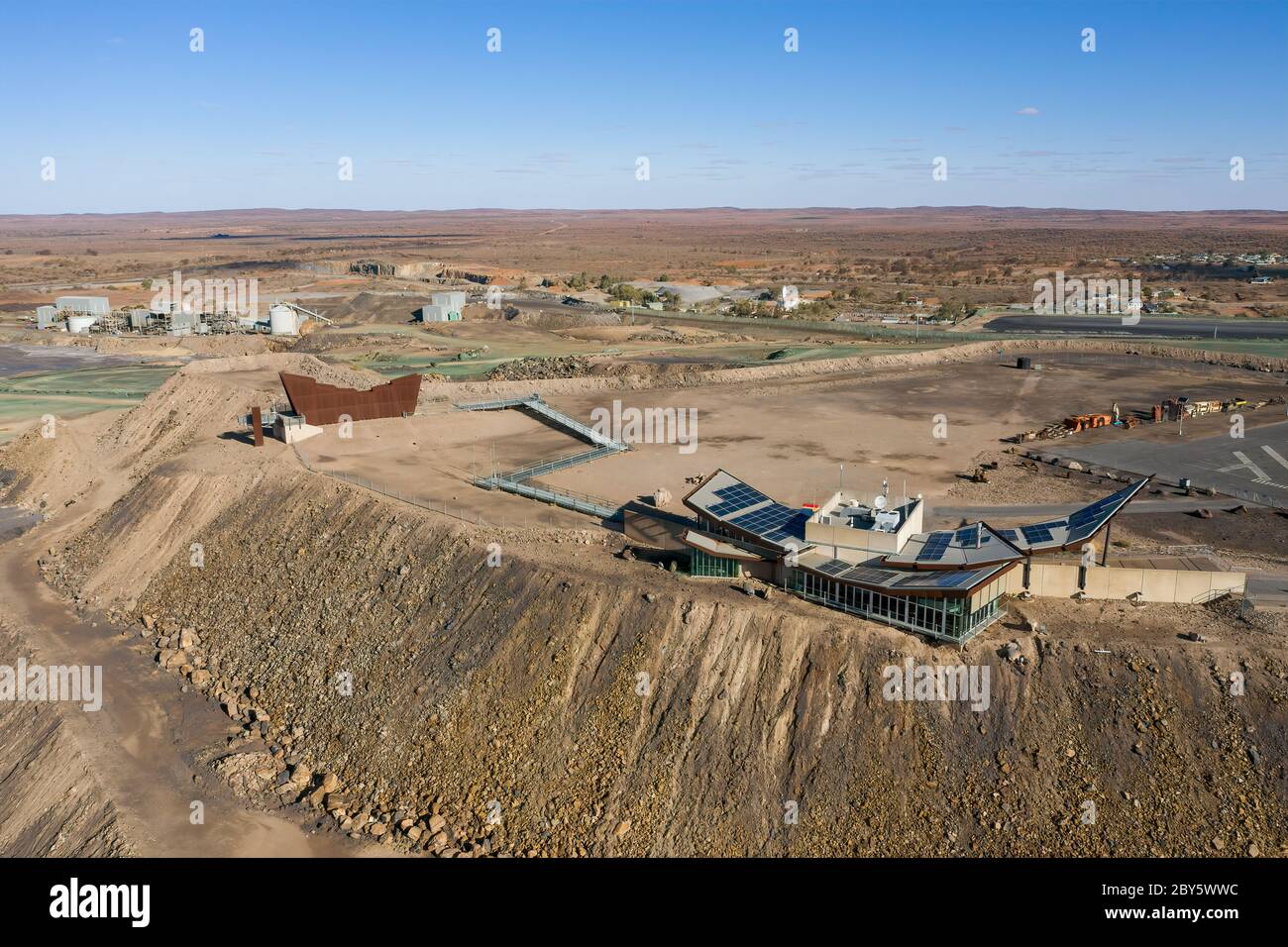 Broken Hill Australia December 2nd 2019 : Aerial view of the Miners memorial and visitors centre in Broken Hill Stock Photo