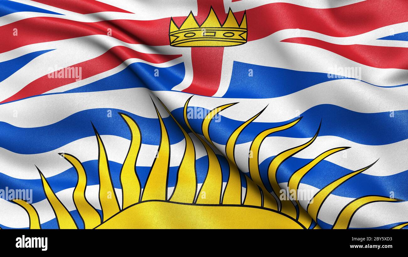 Flag of British Columbia waving in the wind. 3D illustration. Stock Photo