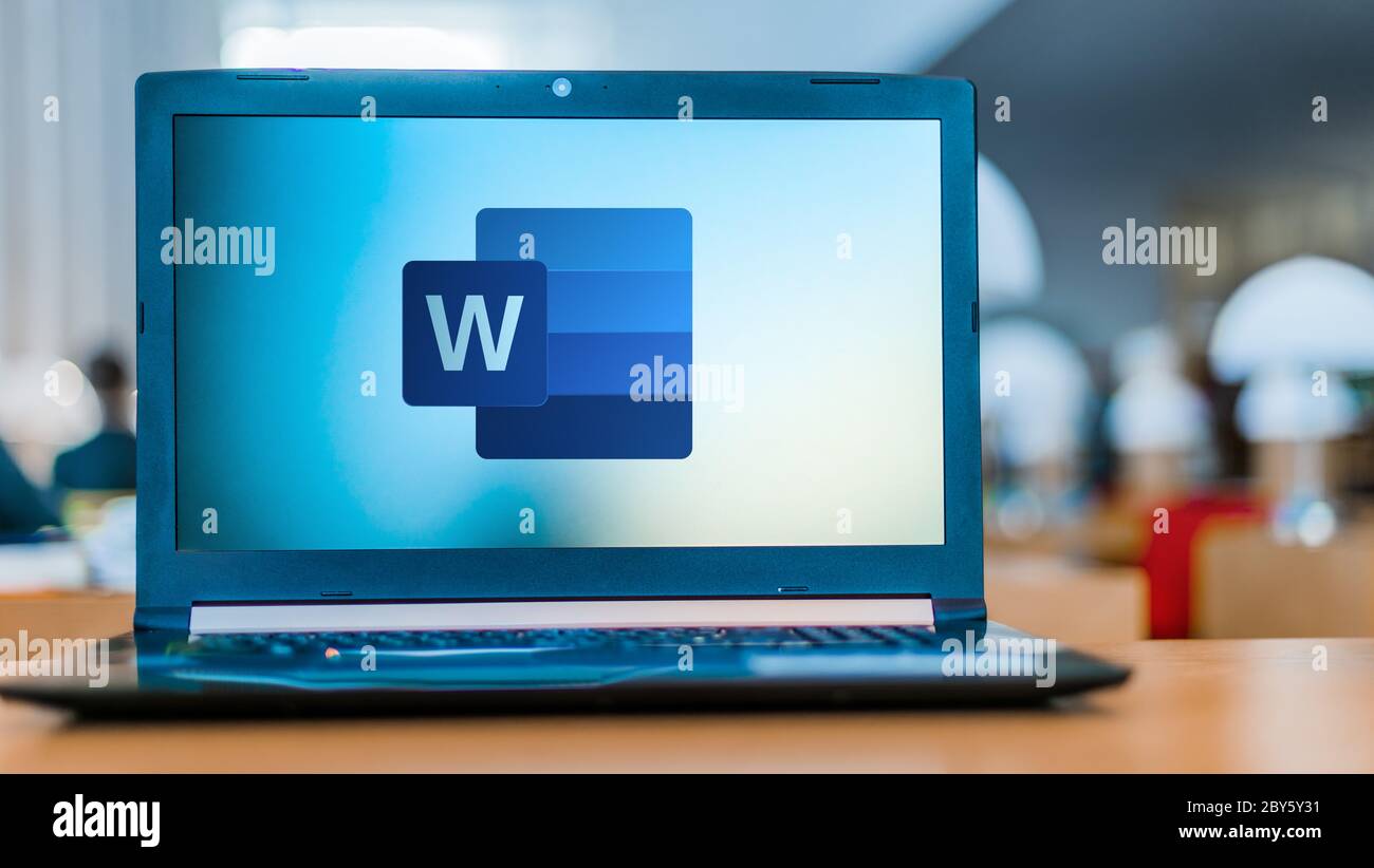 POZNAN, POL FEB 19, 2020 Laptop computer displaying logo of