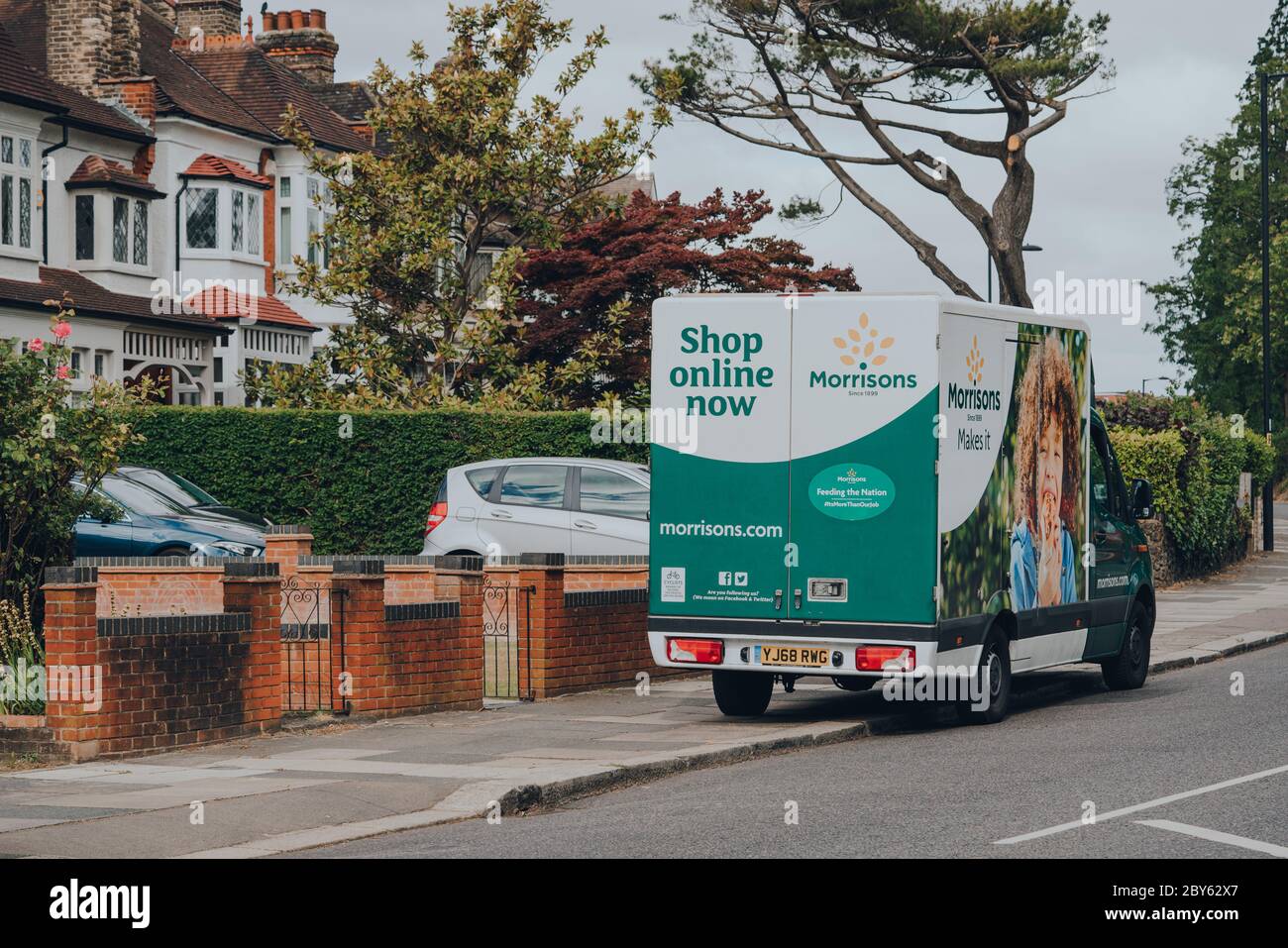 London, UK April 12, 2020 Morrisons delivery van parked on a street